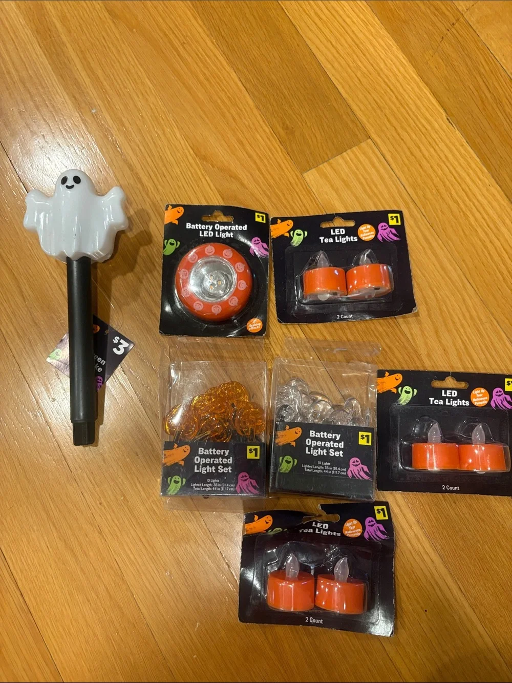 Halloween LED Ghost Stake and Orange Tea Light Party Lights